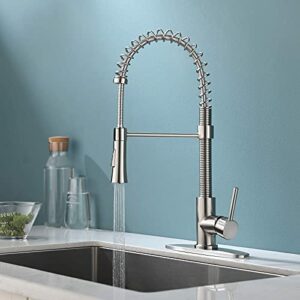 KINGO HOME Kitchen Faucet with Pull Down Sprayer, Commercial Utility Stainless Steel High Arc Single Handle Kitchen Sink Faucet with Sprayer Modern Farmhouse Spring Kitchen Faucets