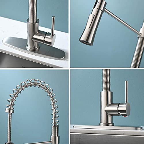 KINGO HOME Kitchen Faucet with Pull Down Sprayer, Commercial Utility Stainless Steel High Arc Single Handle Kitchen Sink Faucet with Sprayer Modern Farmhouse Spring Kitchen Faucets