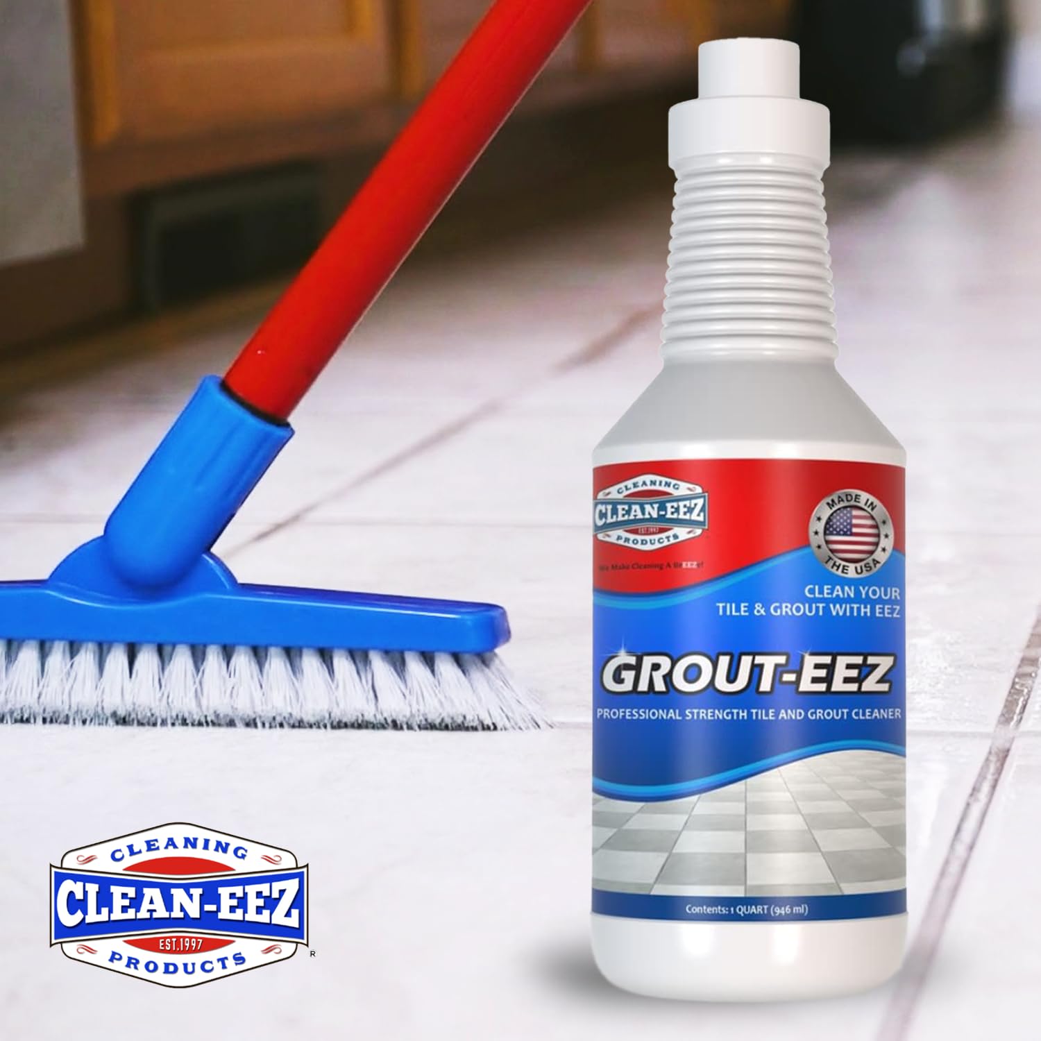 Clean-eez Grout-eez Super Heavy-Duty Grout Cleaner - Powerful Tile and Floor Stain Remover for Bathroom, Kitchen, and More - 32 oz.