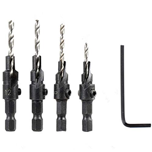 OCGIG HSS Countersink Drill Bit Quick Change Hex Shank Screw Chamfer Counter #6#8#10#12, with 1/4" Hex Shank and Allen Wrench,for Woodworking Drilling Holes