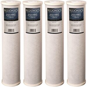 bluonics 4-pack carbon block water replacement filters (5 micron) 4.5" x 20" cartridges for chlorine, herbicides, insecticides, bad taste and odor