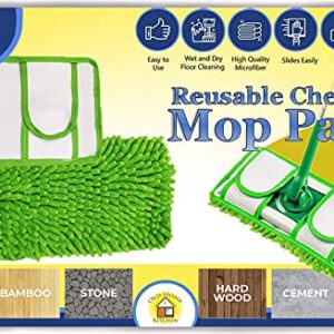 Reusable Chenille Mop Pads | Washable Pads for Standard Mop Heads | Swiffer Compatible Dry Mop for Dust, Pet Hair, and Light Spills | Washable Microfiber Mop Head Replacement - Set of 2