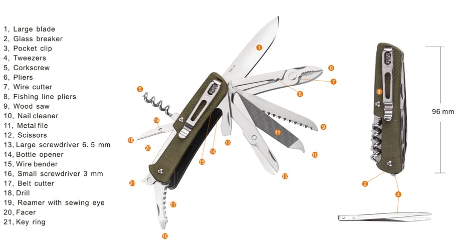 Ruike Multifunctional Knive, Green, G10 (M61-G)