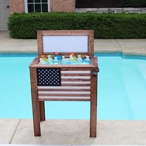 Wooden Patio Beverage Cooler for Porch, Deck or Patio - American Flag Design - 57 Qt - Backyard Expressions