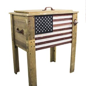 Wooden Patio Beverage Cooler for Porch, Deck or Patio - American Flag Design - 57 Qt - Backyard Expressions