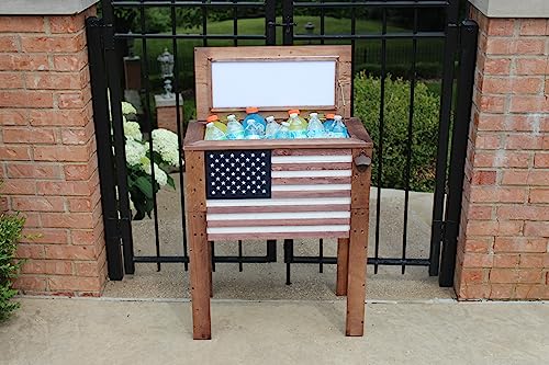 Wooden Patio Beverage Cooler for Porch, Deck or Patio - American Flag Design - 57 Qt - Backyard Expressions