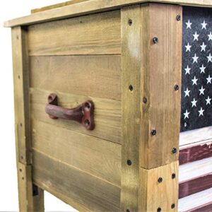 Wooden Patio Beverage Cooler for Porch, Deck or Patio - American Flag Design - 57 Qt - Backyard Expressions