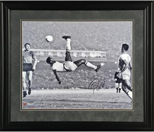 pele brazil framed autographed 16" x 20" bicycle kick photograph - suede matting - autographed soccer photos