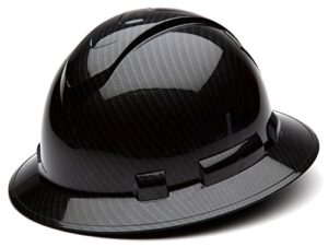 pyramex ridgeline full brim hard hat, 4-point ratchet suspension, shiny black graphite pattern