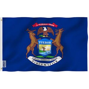 anley fly breeze 3x5 foot michigan state flag - vivid color and fade proof - canvas header and double stitched - mich. mi flags polyester with brass grommets 3 x 5 ft