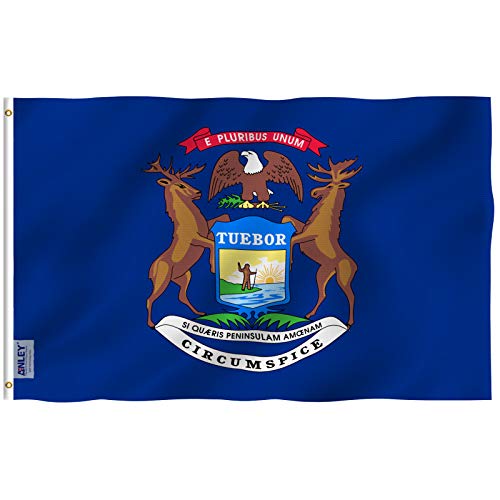 Anley Fly Breeze 3x5 Foot Michigan State Flag - Vivid Color and Fade Proof - Canvas Header and Double Stitched - Mich. MI Flags Polyester with Brass Grommets 3 X 5 Ft