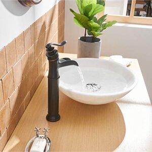 BWE Waterfall Spout Oil Rubbed Bronze Single Handle One Hole Bathroom Sink Vessel Faucet ORB Lavatory Faucets Deck Mount Tall Body Commercial