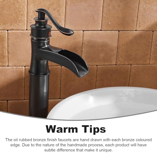 BWE Waterfall Spout Oil Rubbed Bronze Single Handle One Hole Bathroom Sink Vessel Faucet ORB Lavatory Faucets Deck Mount Tall Body Commercial