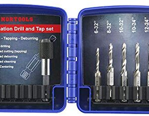 NORTOOLS Drill Tap HSS Combination Drill and Tap Set with 1/4 Inch Quick Change Adapter,6-32 to 1/4-20 Screw Tapping bit Tool