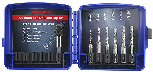 NORTOOLS Drill Tap HSS Combination Drill and Tap Set with 1/4 Inch Quick Change Adapter,6-32 to 1/4-20 Screw Tapping bit Tool