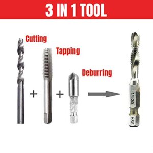 NORTOOLS Drill Tap HSS Combination Drill and Tap Set with 1/4 Inch Quick Change Adapter,6-32 to 1/4-20 Screw Tapping bit Tool