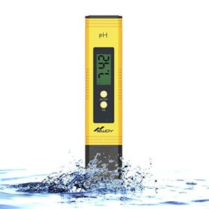 newdy digital ph meter tester for water quality, food, aquarium, pool & hydroponics,0.01/high accuracy +/- 0.05 and 0.00-14.00 measurement range, large lcd display battery included -yellow