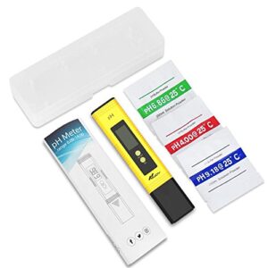 Newdy Digital PH Meter Tester for Water Quality, Food, Aquarium, Pool & Hydroponics,0.01/High Accuracy +/- 0.05 and 0.00-14.00 Measurement Range, Large LCD Display Battery Included -Yellow