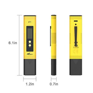 Newdy Digital PH Meter Tester for Water Quality, Food, Aquarium, Pool & Hydroponics,0.01/High Accuracy +/- 0.05 and 0.00-14.00 Measurement Range, Large LCD Display Battery Included -Yellow