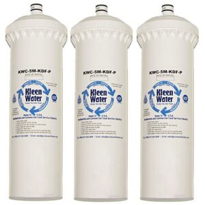 kleenwater kwc-5m-kdf-p replacement carbon water filter cartridge, compatible with 3m cuno aqua-pure cfs8112-s, polyphosphate scale inhibitor, made in usa, set of 3