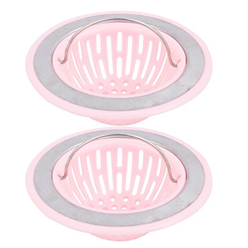 uxcell Plastic Household Kitchen Round Basin Sink Residue Stopper Strainer 2pcs Pink