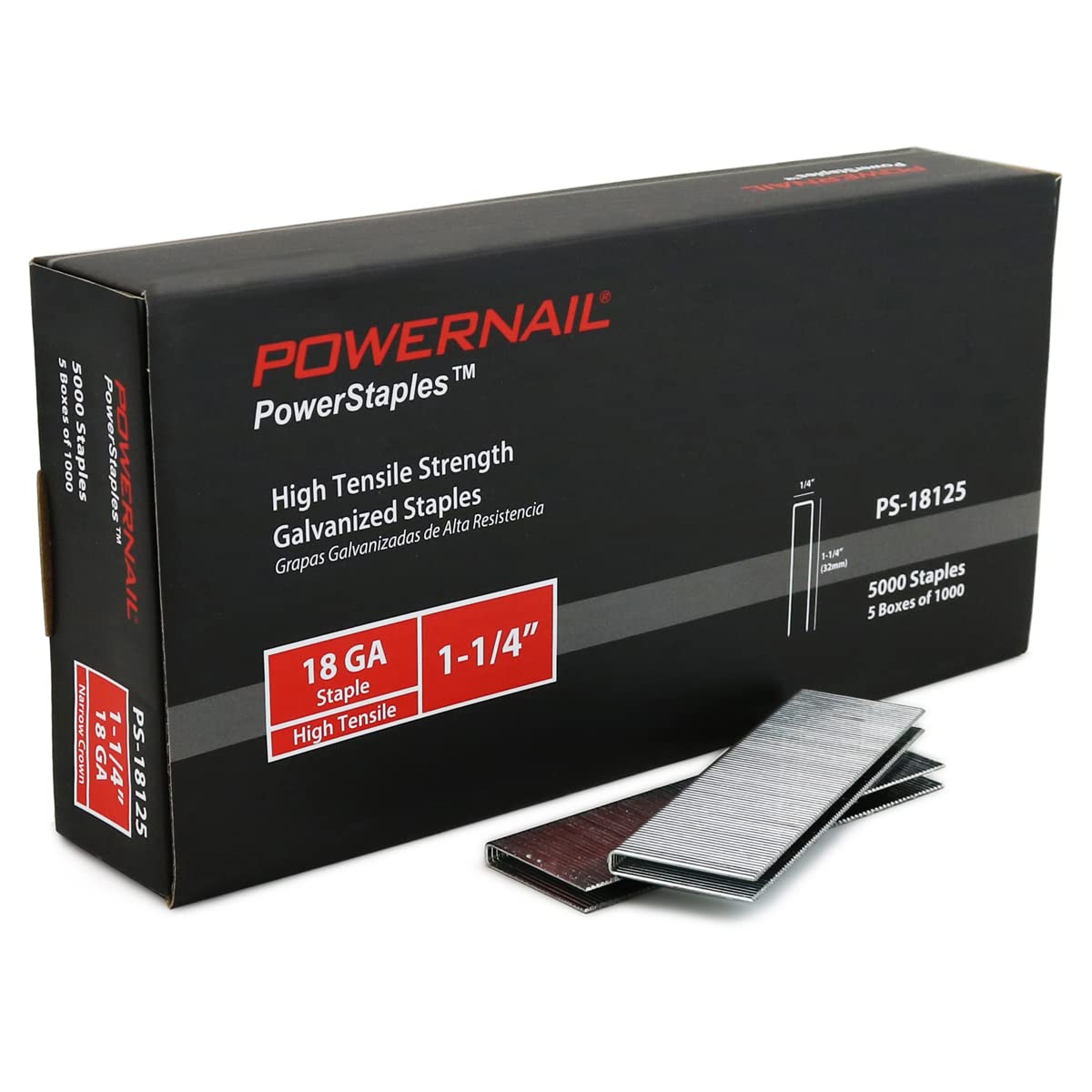 Powernail PS18125 18 Gauge 1/4 Inch Crown 1-1/4 Inch Length Chisel Point Narrow Crown Staple (Box of 5000)