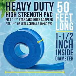 U.S. Pool Supply 1-1/2" x 50' Heavy Duty Blue Swimming Pool Backwash Hose with Hose Clamp