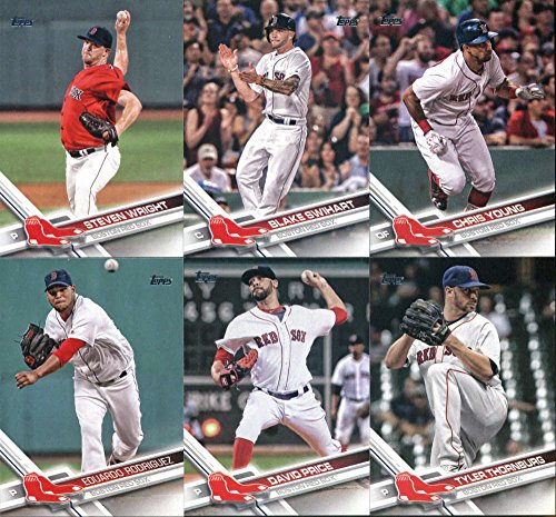 2017 Topps Series 1 & 2 Boston Red Sox Team Set of 26 Cards: Rick Porcello(#28), Xander Bogaerts(#61), Henry Owens(#69), Dustin Pedroia(#130), Mookie Betts(#161), Rick Porcello(#178), Yoan Moncada(#210), David Ortiz(#229), Mookie Betts(#242), Jackie Bradl