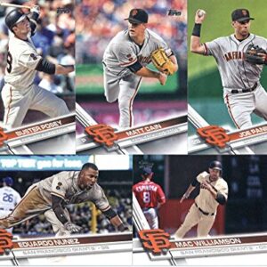 2017 Topps Series 1 & 2 San Francisco Giants Team Set of 21 Cards: Gregor Blanco(#47), Madison Bumgarner(#65), Brandon Crawford(#106), Angel Pagan(#112), Matt Moore(#179), Johnny Cueto(#199), Denard Span(#216), San Francisco Giants(#235), Hunter Stricklan