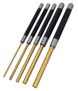 performance tool w759 brass roll pin punch set to remove pins with knurled steel handles for good grip, 8-inches, 5-pc