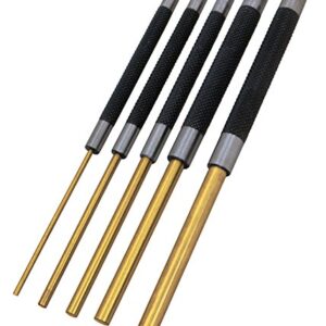 Performance Tool W759 Brass Roll Pin Punch Set to Remove Pins with Knurled Steel Handles for Good Grip, 8-Inches, 5-pc