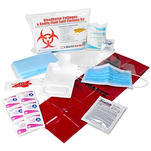 Urgent First Aid 22 Piece Bodily Fluid Clean Up Pack/Bloodborne Pathogen Spill Kit - be OSHA Compliant and Protect from Dangerous Exposure to Blood and Other potentially infectious Materials