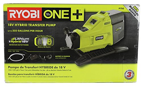 Ryobi P750 One+ 18V Hybrid Lithium Ion Battery or 120V AC Powered Portable Potable Water Transfer Pump (Battery Not Included, Tool Only)