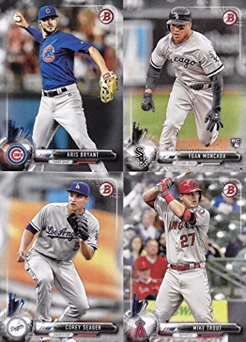 2017 Bowman Baseball Series Complete Mint 100 Card Set made by Topps with Rookies and Stars including Bryce Harper, Mike Trout, Aaron Judge, Andrew Benintendi plus