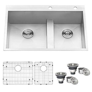 ruvati 33-inch drop-in low platform-divide zero radius 60/40 double bowl 16 gauge topmount kitchen sink - rvh8059