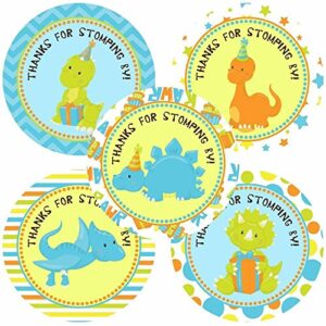 dinosaur thank you sticker labels by adore by nat - boy children birthday baby shower party supplies - set of 30