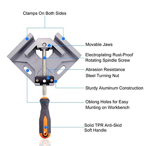 WEICHUAN Aluminum Alloy Right Angle Clamp 90 Degree Angle Clamp Corner Clamp Right Angle Vise Adjustable Frame Clamp With Adjustable Swing Jaw for DIY Woodworking(Pack of 1)