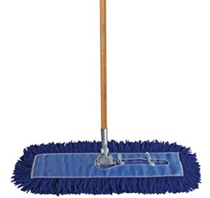 prograde dry mop kit with industrial-quality twisted closed loop mop head - heavy-duty steel frame, wood handle - blue 48 inch