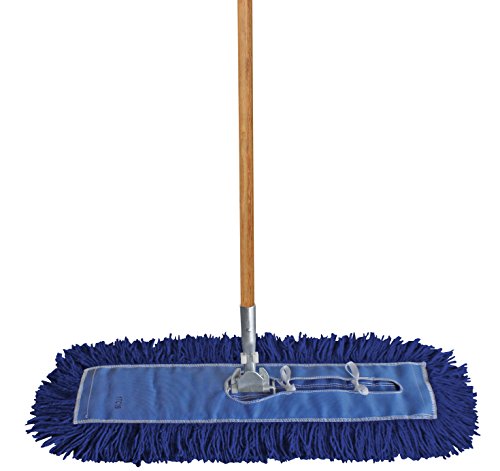 ProGrade Dry Mop Kit with Industrial-Quality Twisted Closed Loop Mop Head - Heavy-Duty Steel Frame, Wood Handle - Blue 48 Inch