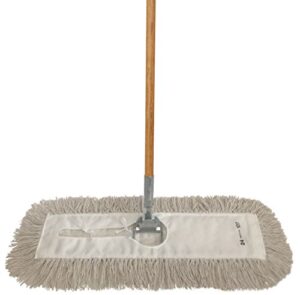 prograde dry mop kit with industrial-quality twisted closed loop mop head - heavy-duty steel frame, wood handle - white 48 inch