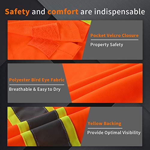 SHORFUNE High Visibility Safety Vest with Pockets, Mic Tab, Reflective Strips and Zipper, ANSI/ISEA Standards,Oange,M