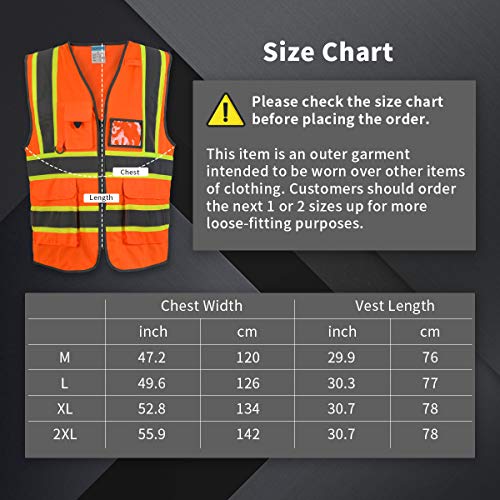 SHORFUNE High Visibility Safety Vest with Pockets, Mic Tab, Reflective Strips and Zipper, ANSI/ISEA Standards,Oange,M