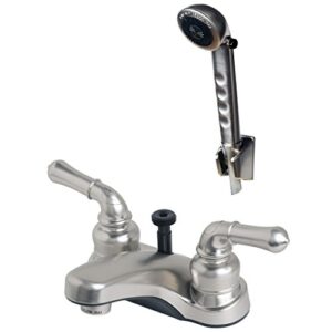 builders shoppe 2009bn/4120bn motorhome non-metallic rv diverter lavatory faucet with hand held shower set, brushed nickel finish