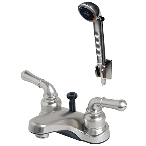 Builders Shoppe 2009BN/4120BN Motorhome Non-Metallic RV Diverter Lavatory Faucet with Hand Held Shower Set, Brushed Nickel Finish