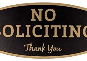 No Soliciting Sign – Digitally Printed Indoor/Outdoor Sign – Durable UV and Weather Resistant (Small - 2" x 5", Black with Gold Letters)