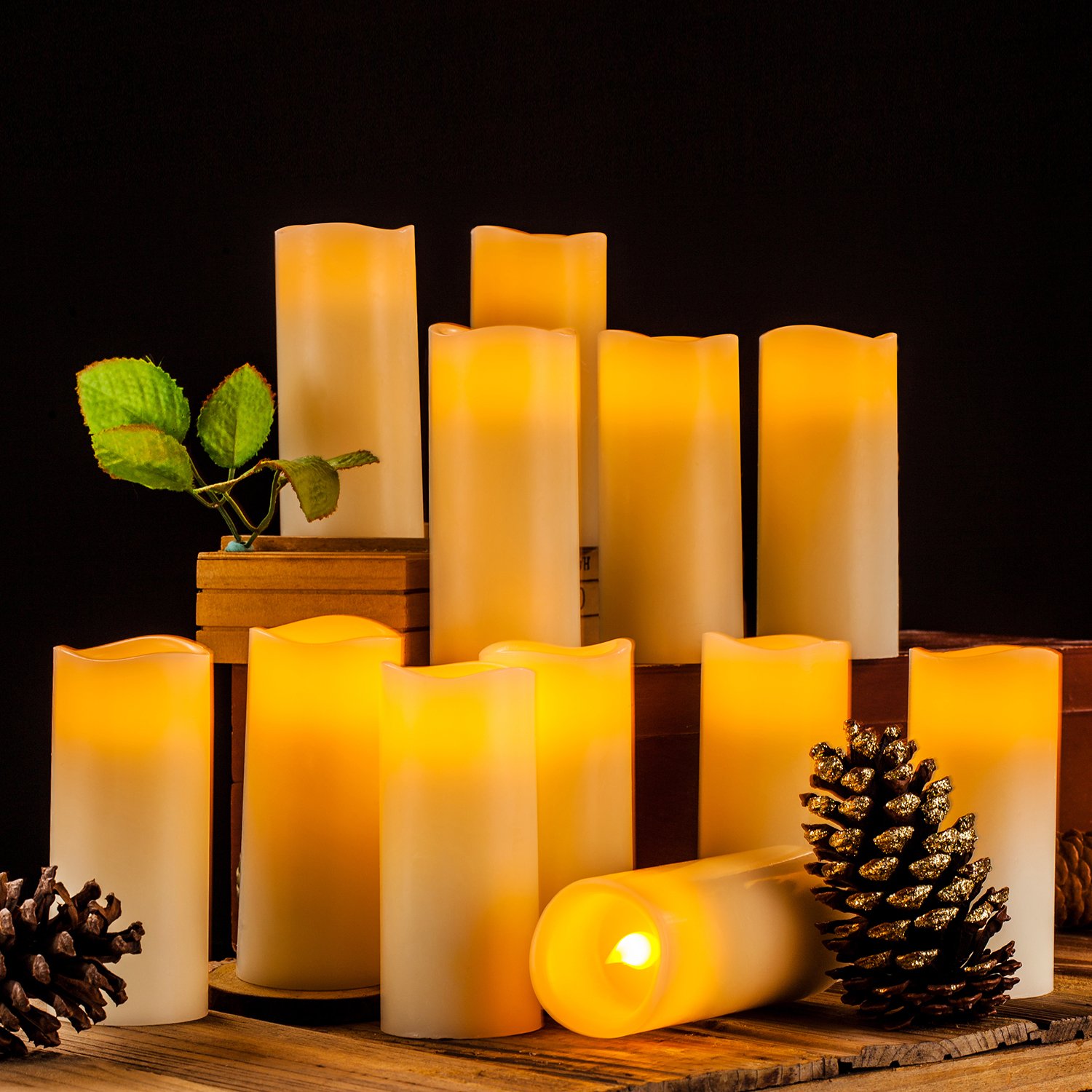 Enpornk Flameless Candles Flickering LED Candles Set of 12 (D:2.2" X H:5") Ivory Real Wax Pillar Battery Opeated Candles with 10-Key Remote and Cycling 24 Hours Timer