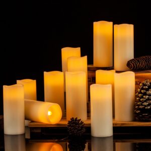 Enpornk Flameless Candles Flickering LED Candles Set of 12 (D:2.2" X H:5") Ivory Real Wax Pillar Battery Opeated Candles with 10-Key Remote and Cycling 24 Hours Timer