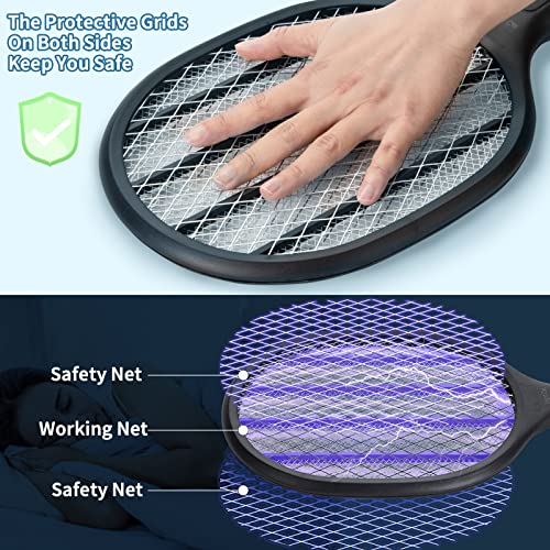 Night Cat Electric Fly Swatter Racket Bug Zapper Indoor Mosquito Killer USB Rechargeable Lightweight Double Layers Protection