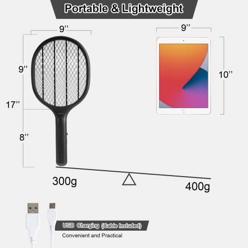 Night Cat Electric Fly Swatter Racket Bug Zapper Indoor Mosquito Killer USB Rechargeable Lightweight Double Layers Protection