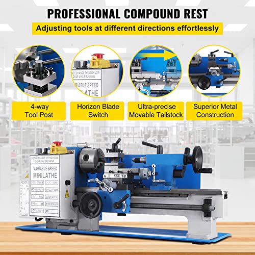 Mophorn Metal Lathe 7 x 12 Inch, Precision Mini Metal Lathe 2250 RPM 550W Variable Speed, Mini Lathe Precision Bench Top Metal Working Lathe for Various Types of Metal Turning